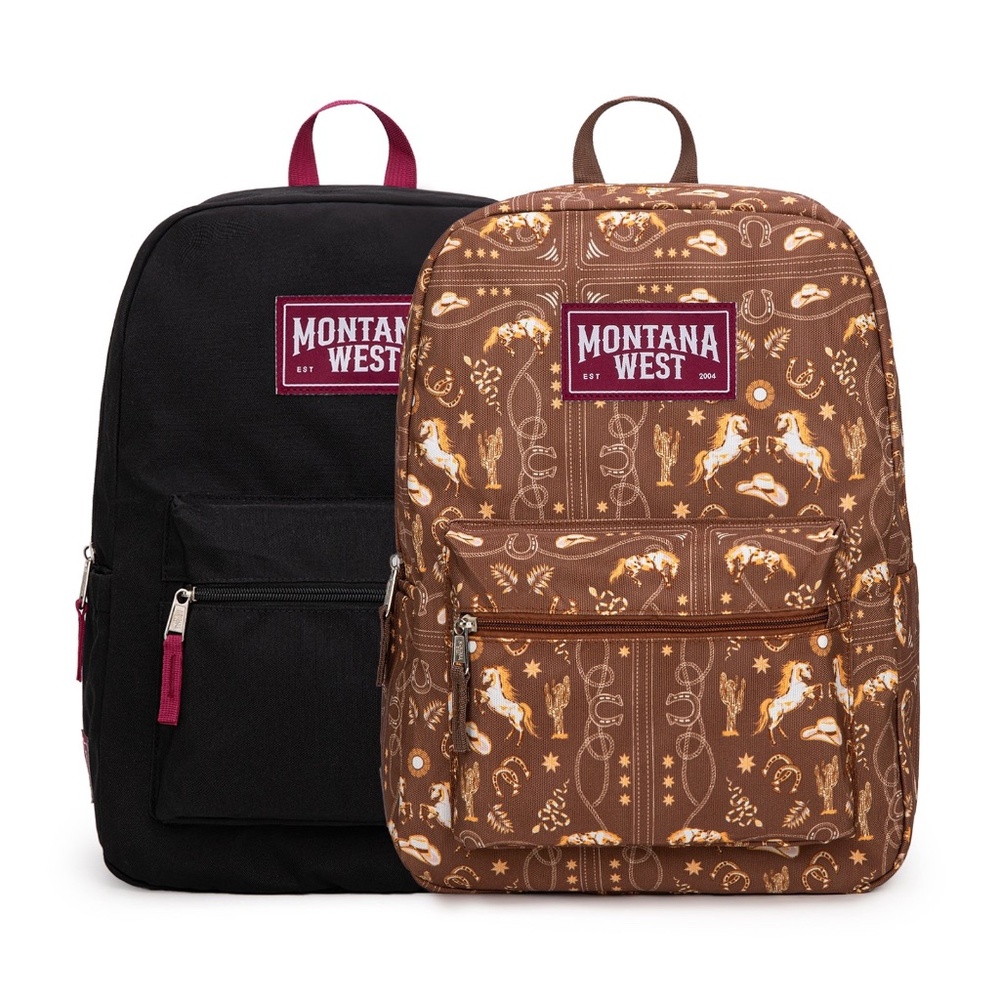 Montana West Western Horse Print Backpack -2Pcs Set - Coffee